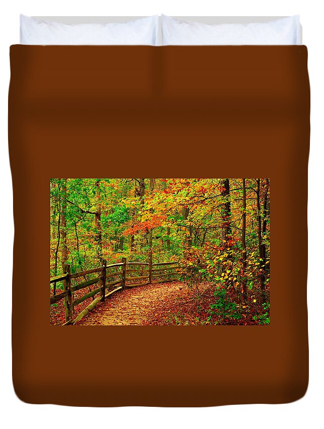 Autumn Landscapes Duvet Cover featuring the photograph Autumn Bend - Allaire State Park by Angie Tirado