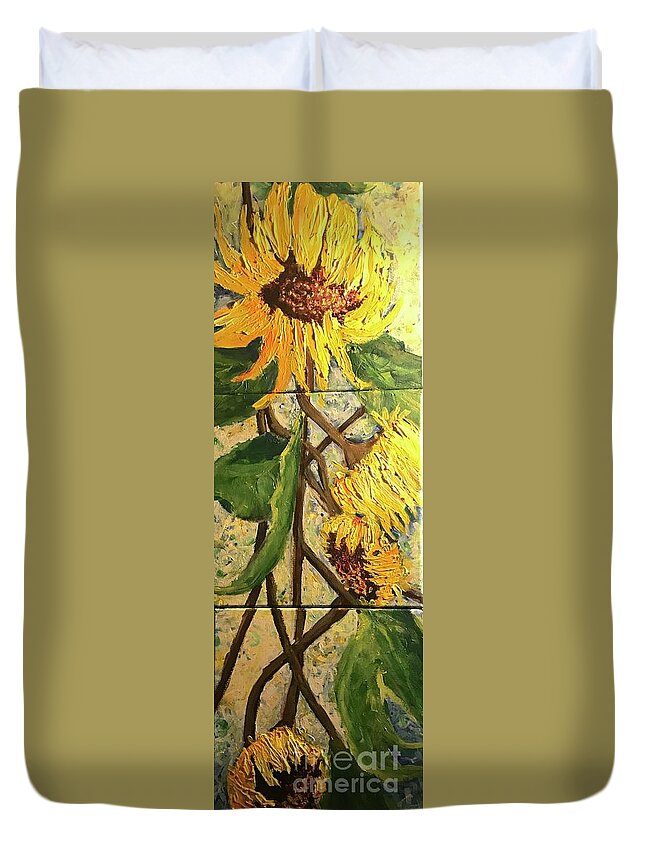 Sunflowers Duvet Cover featuring the painting Autumn Blooms by Sherry Harradence
