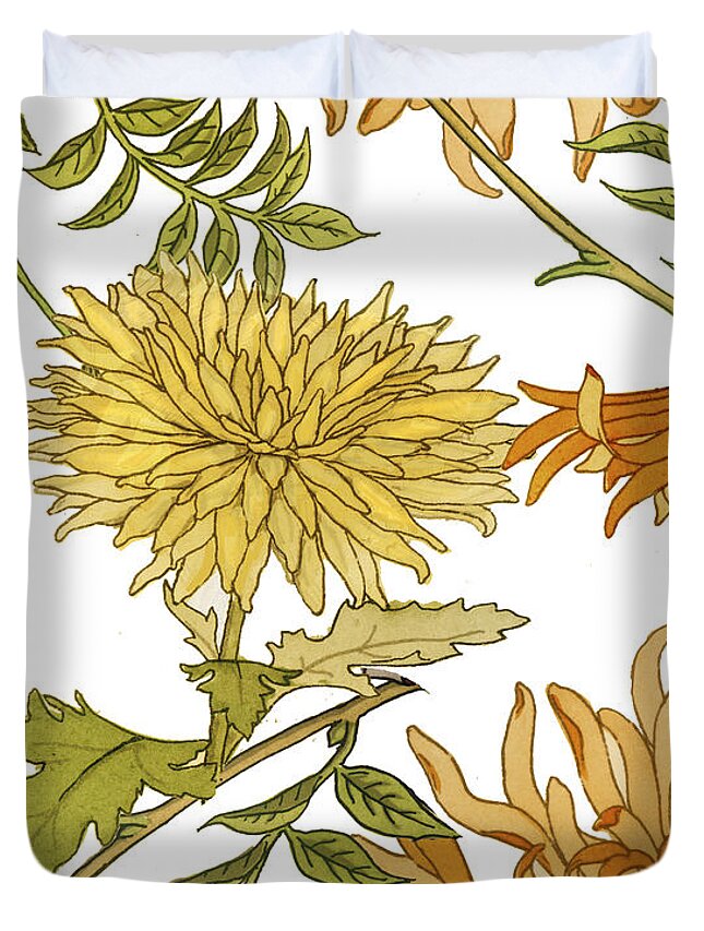 Chrysanthemum Duvet Cover featuring the painting Autumn Chrysanthemums II by Mindy Sommers