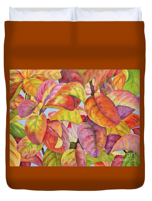 Autumn Leaves Duvet Cover featuring the painting Autumn Crepe Myrtle by Lucy Arnold
