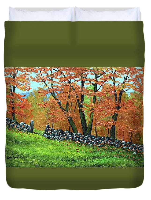 Oil Painting Duvet Cover featuring the painting Autumn Gate by Frank Wilson