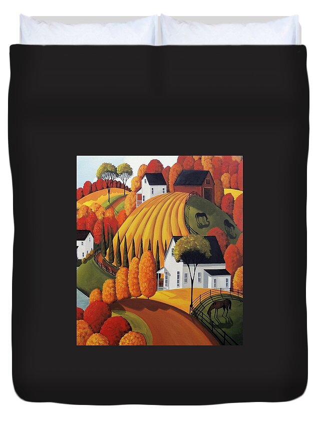 Landscape Duvet Cover featuring the painting Autumn Glory - country modern landscape by Debbie Criswell
