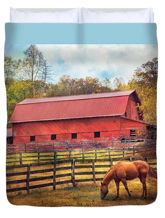 Appalachia Duvet Cover featuring the photograph Autumn Grazing by Debra and Dave Vanderlaan