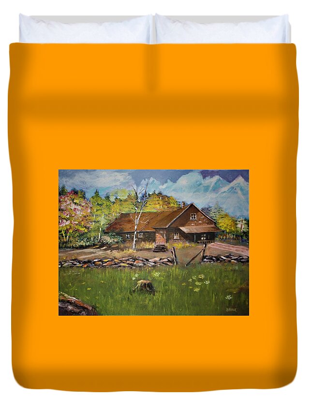 Mountains Duvet Cover featuring the painting Autumn in Early North West Territory by Al Brown