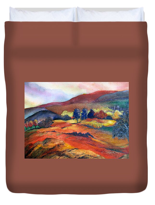 Landscape Duvet Cover featuring the painting Autumn in the Country by Karen Stark