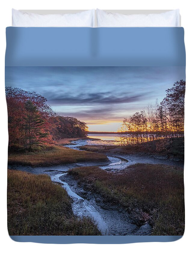 Maine Lobster Boats Duvet Cover featuring the photograph Autumn Inlet by Tom Singleton