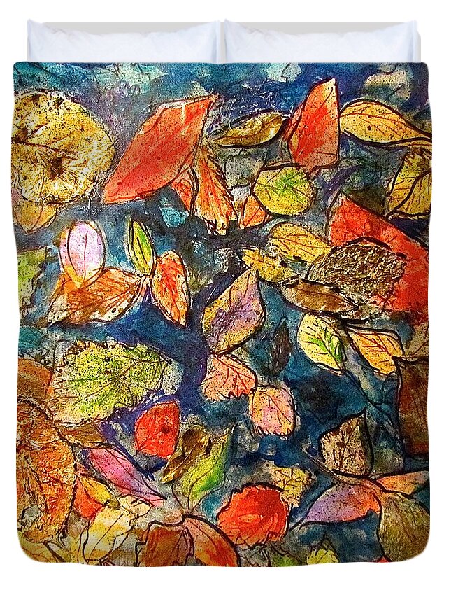 Leaves Duvet Cover featuring the mixed media Autumn Leaves by Barbara O'Toole
