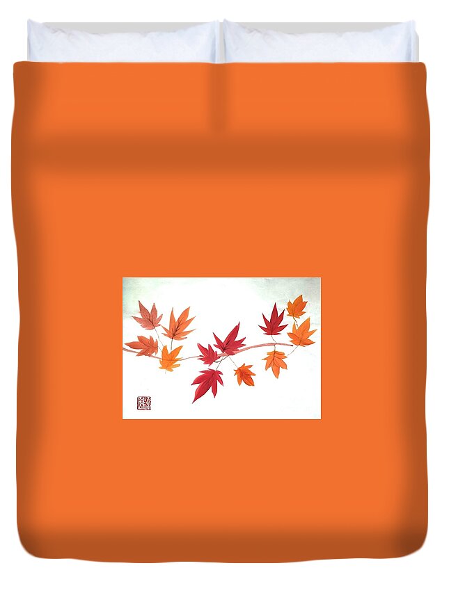 Orange And Red Leaves Duvet Cover featuring the painting Autumn Leaves by Margaret Welsh Willowsilk