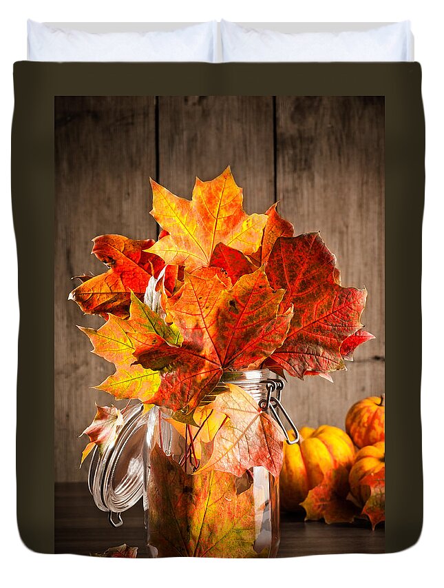 Autumn Duvet Cover featuring the photograph Autumn Leaves Still Life by Amanda Elwell