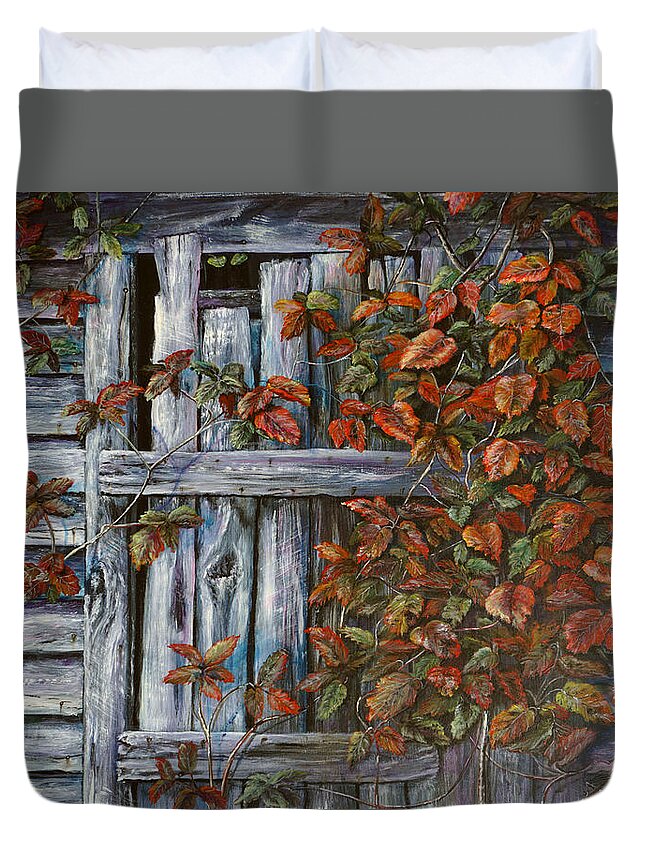 Landscape Duvet Cover featuring the painting Autumn Leaves by Wayne Enslow