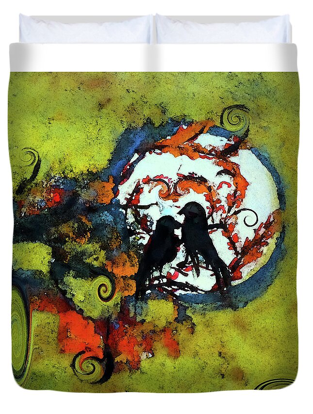 Autumn Duvet Cover featuring the digital art Autumn Love Bird Painting by Lisa Kaiser
