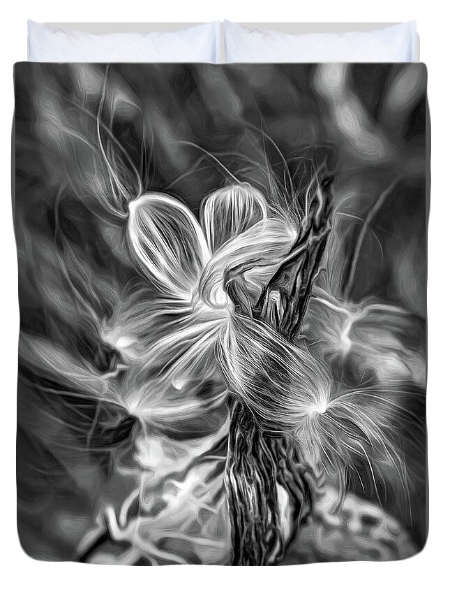 Steve Harrington Duvet Cover featuring the photograph Autumn Milkweed 6 - Paint bw by Steve Harrington