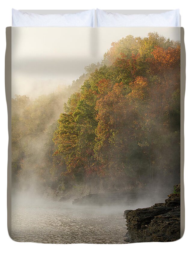Lake Duvet Cover featuring the photograph Autumn Mist on Dale Hollow Lake by Paul Rebmann