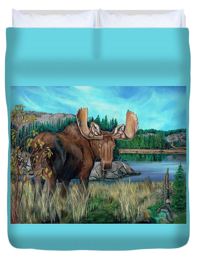 Bull Moose Duvet Cover featuring the painting Autumn Moose by Joe Baltich