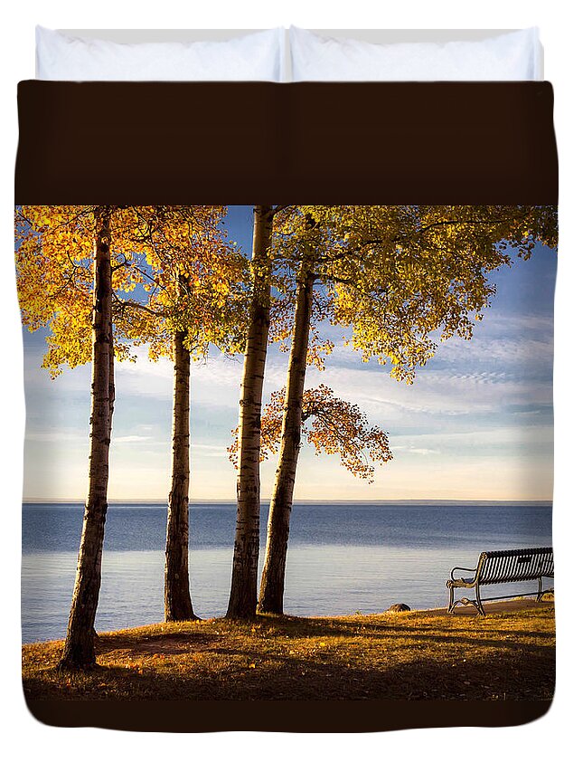 lake Superior Duvet Cover featuring the photograph Autumn Morn on the Lake by Mary Amerman