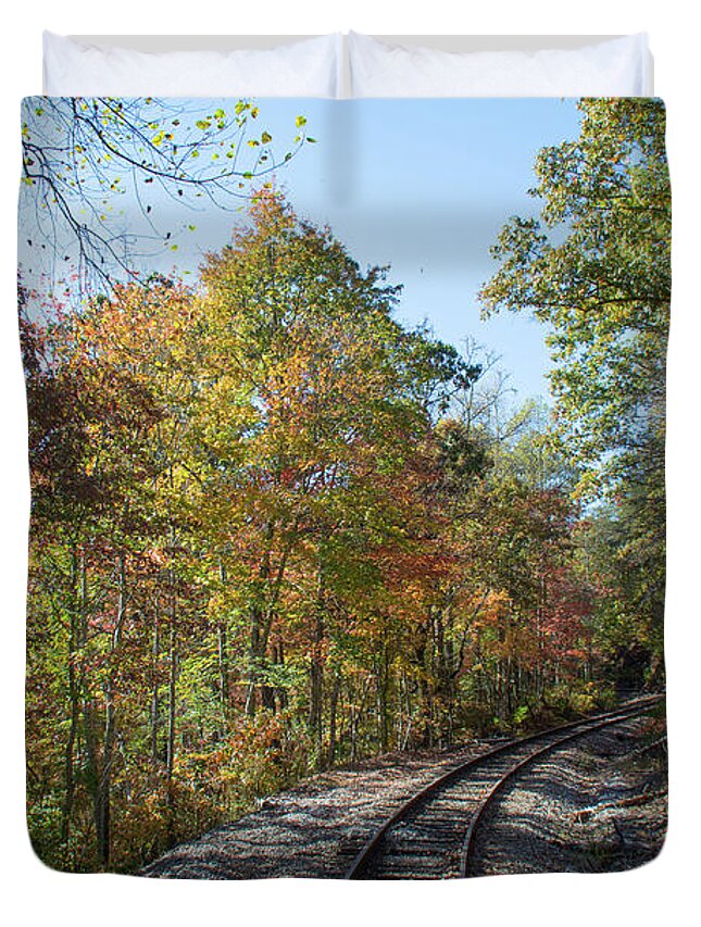 Autumn Duvet Cover featuring the photograph Autumn on the Hiawassee Rails by John Black