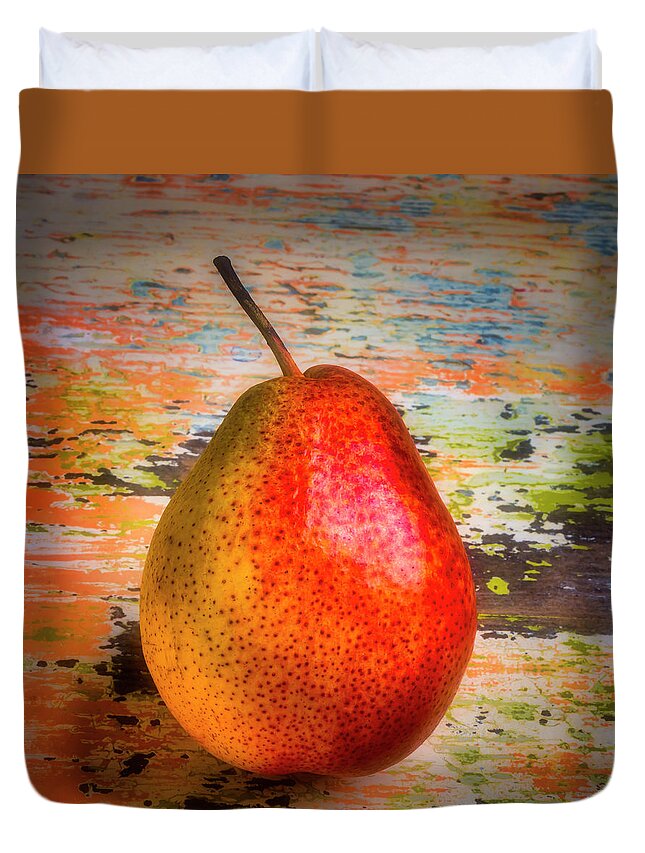 Pear Duvet Cover featuring the photograph Autumn Pear by Garry Gay