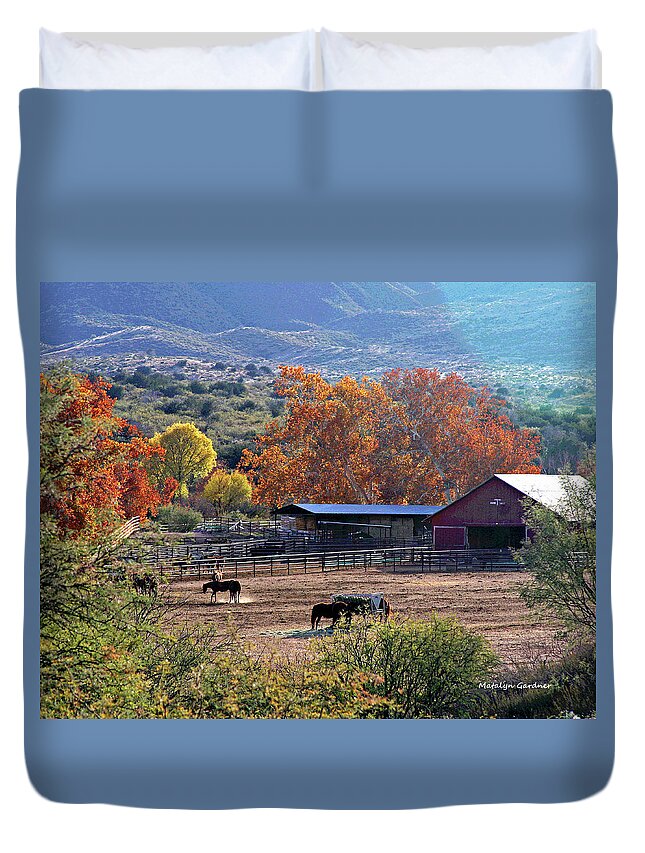 Ranch Duvet Cover featuring the photograph Autumn Ranch by Matalyn Gardner