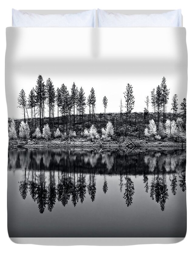 British Columbia Duvet Cover featuring the photograph Autumn Reflections II Black and W by Allan Van Gasbeck