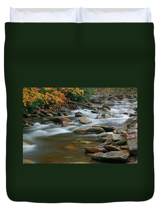 Clarence Holmes Duvet Cover featuring the photograph Autumn River Cascades III by Clarence Holmes