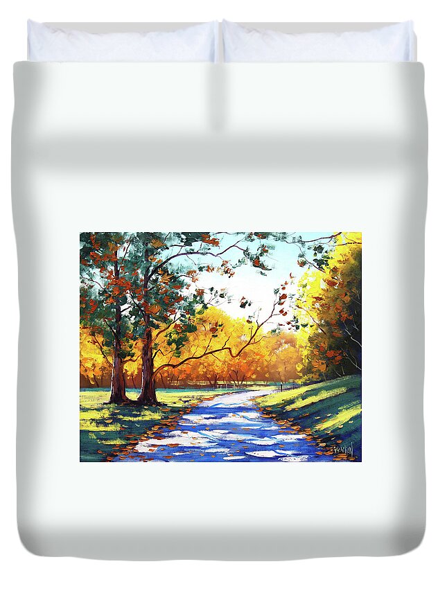Nature Duvet Cover featuring the painting Autumn road Mt Wilson by Graham Gercken