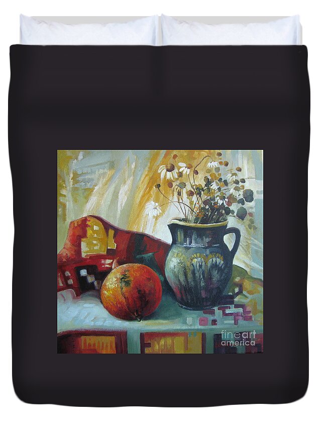 Autumn Duvet Cover featuring the painting Autumn story by Elena Oleniuc