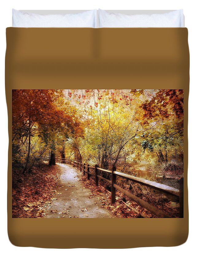 Nature Duvet Cover featuring the photograph Autumn's Winding Path by Jessica Jenney