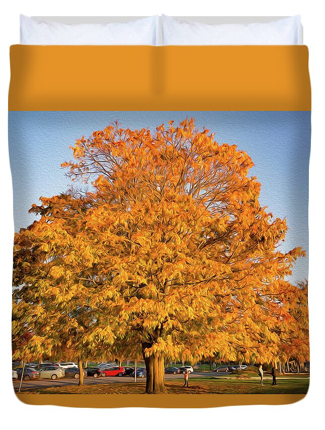 Fall Duvet Cover featuring the digital art Autumn Tree - Digital Oil by Birdly Canada