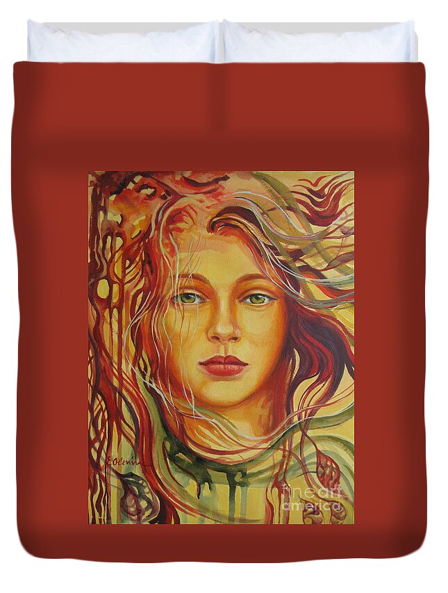 Woman Duvet Cover featuring the painting Autumn wind 2 by Elena Oleniuc