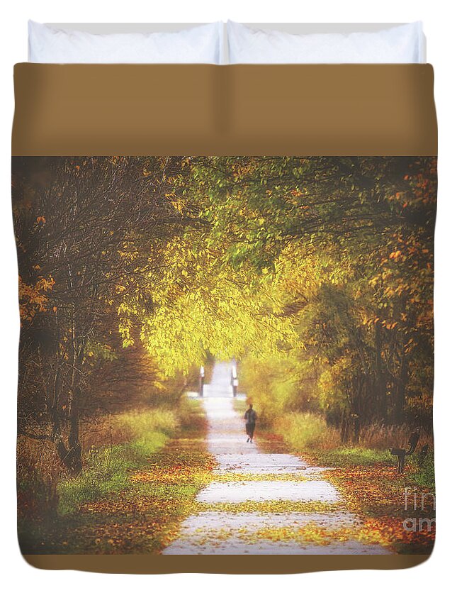 Trail Duvet Cover featuring the photograph Autumn's Path by Elizabeth Winter