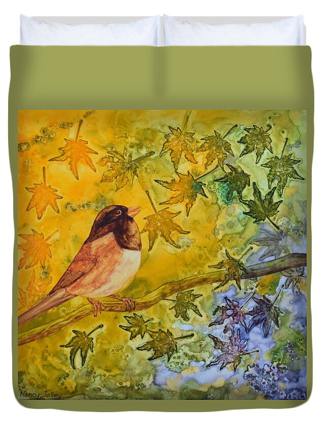 Autumn Duvet Cover featuring the painting Autumn's Song by Nancy Jolley