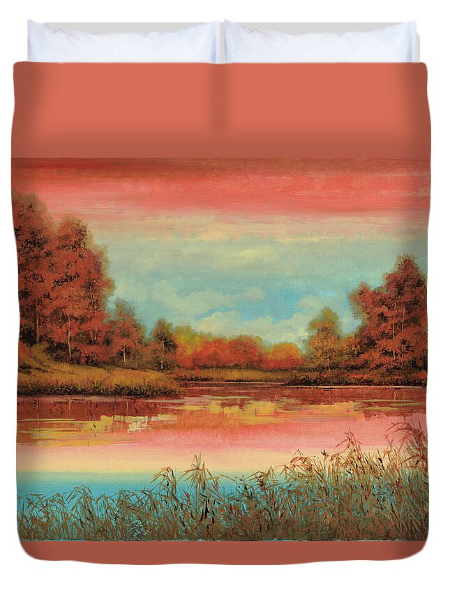 Fall Duvet Cover featuring the painting Autunno Sul Lago by Guido Borelli