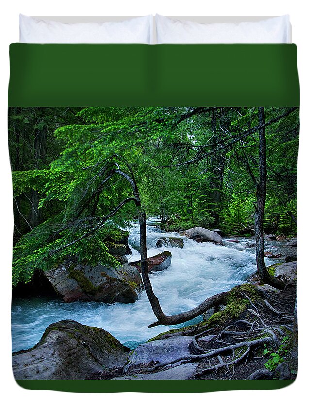 River Duvet Cover featuring the photograph Avalanche Creek by David Chasey