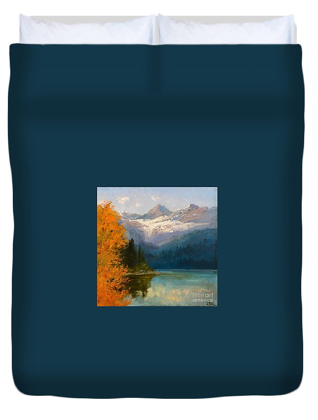 John Fery (1859-1934) Avalanche Lake. Botticelli Duvet Cover featuring the painting Avalanche Lake by MotionAge Designs