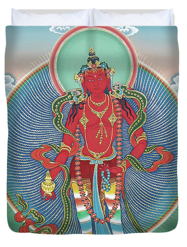 Amitabha Duvet Cover featuring the painting Avalokiteshvara Korwa Tongtrug by Sergey Noskov