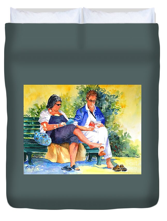 Man Duvet Cover featuring the painting Avid readers #1 by Betty M M Wong