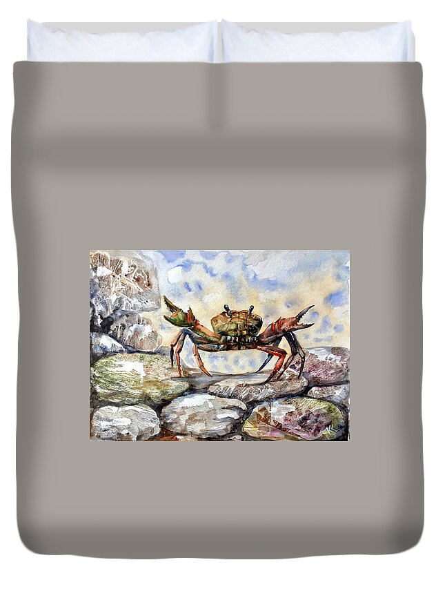 Crab Duvet Cover featuring the painting Awaking by Katerina Kovatcheva
