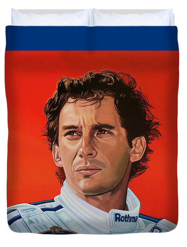 Ayrton Senna Duvet Cover featuring the painting Ayrton Senna Portrait Painting by Paul Meijering