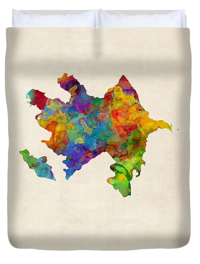 Map Art Duvet Cover featuring the digital art Azerbaijan Watercolor Map by Michael Tompsett