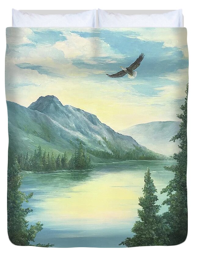 Eagle Duvet Cover featuring the painting Azure Blue Sky by ML McCormick