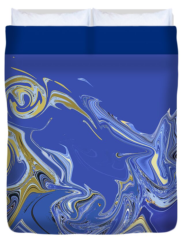 Abstract Duvet Cover featuring the digital art Azure Marbling by Gina Harrison