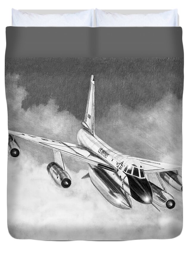 Aviation Duvet Cover featuring the drawing B-58A Hustler by Douglas Castleman