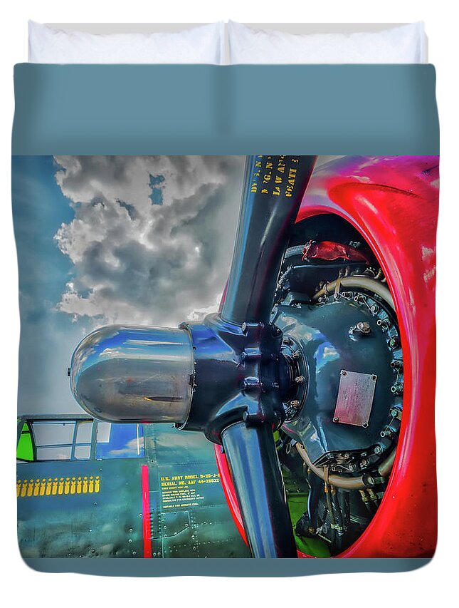 B17 Duvet Cover featuring the photograph B17 Bomber and Cocktput by Gary Slawsky