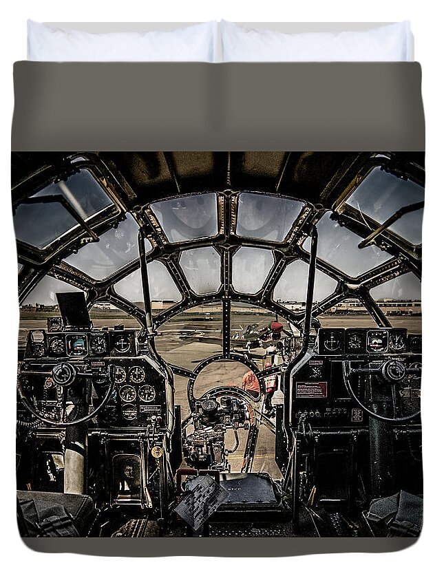 B-29 Duvet Cover featuring the photograph B29 Superfortress Fifi Cockpit View by Chris Lord