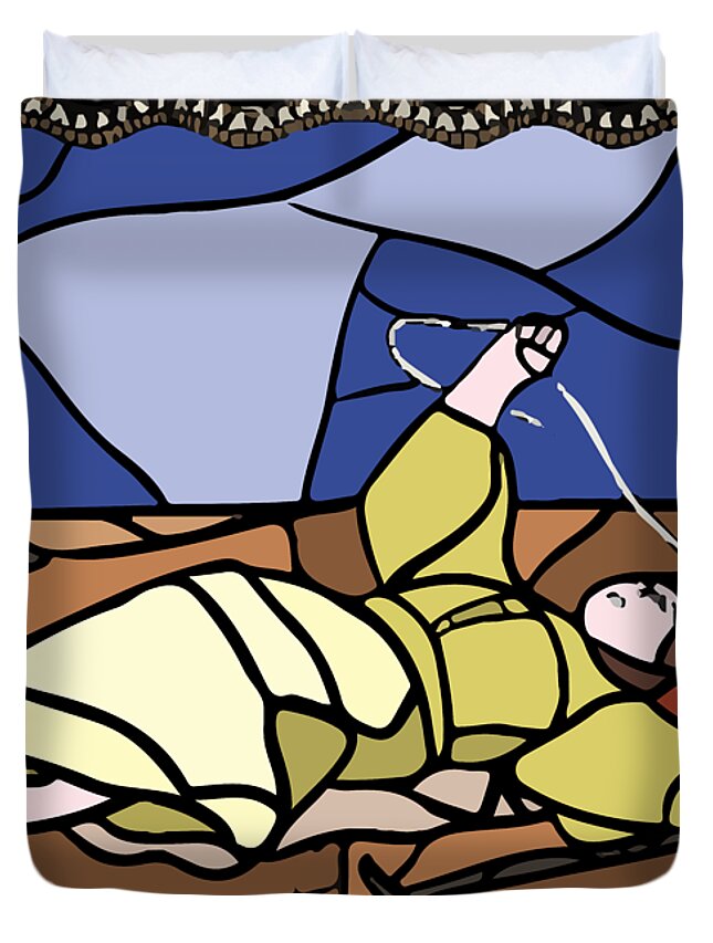 Babie-lato Duvet Cover featuring the digital art Babie lato stained glass version by Piotr Dulski