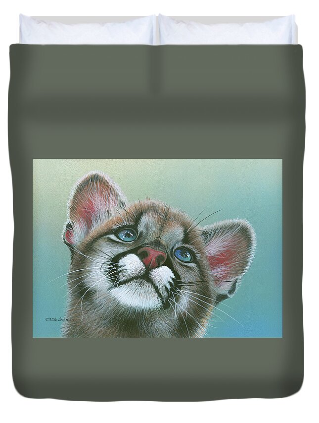 Cougar Duvet Cover featuring the painting Baby Blues by Mike Brown