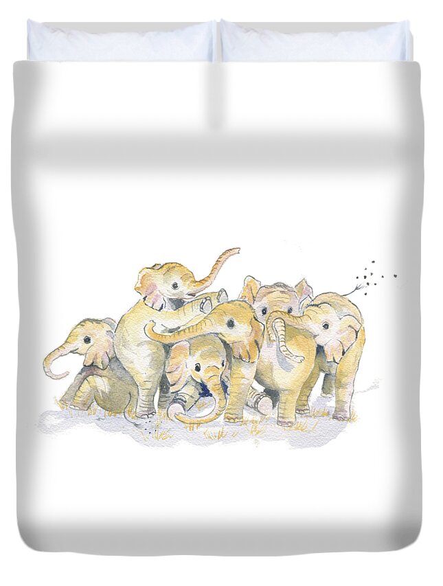 Baby Elephants Duvet Cover featuring the painting Baby Elephants by Melly Terpening