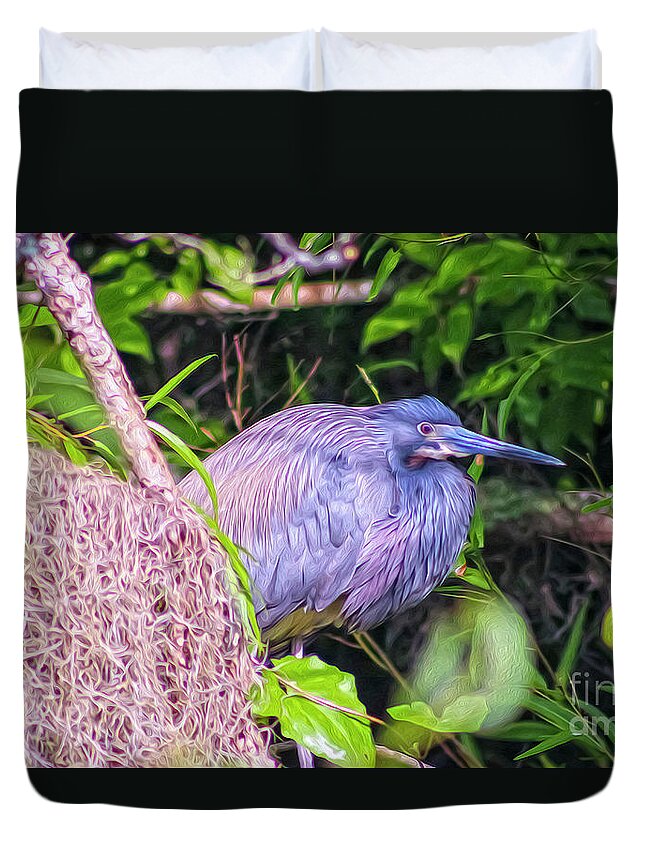 Nature Duvet Cover featuring the digital art Baby Great Blue Heron - TWO by DB Hayes