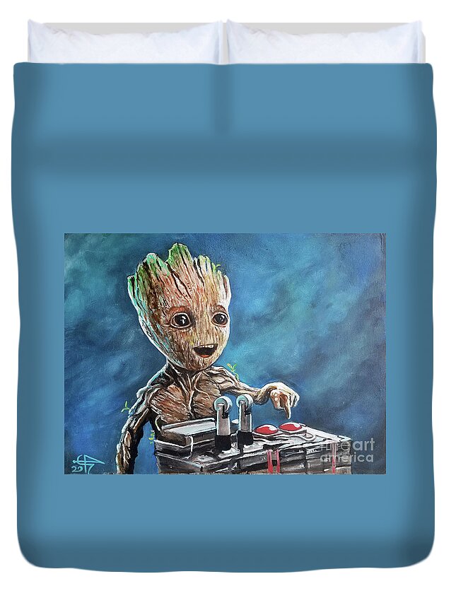 Guardians Of The Galaxy Duvet Cover featuring the painting Baby Groot by Tom Carlton
