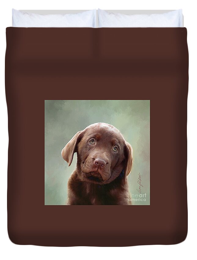 Chocolate Labrador Retriever Puppy Duvet Cover featuring the painting Baby Molly B by Bon and Jim Fillpot